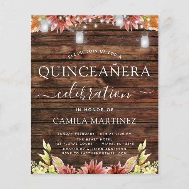 Budget Quinceanera Rustikales Holz Herbst Sonnenbl Flyer (Vorne)