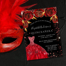 Budget Quinceanera Schwarz Rot Einladung