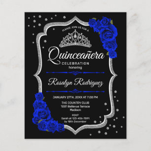 Budget Quinceañera Schwarz Silber Royalblau Einlad Flyer