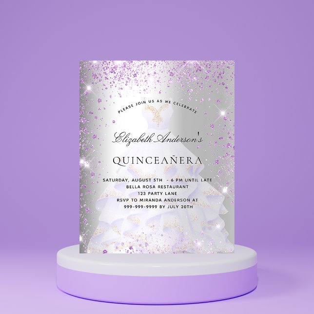 Budget Quinceanera Silber lila Kleidereinladung (Von Creator hochgeladen)