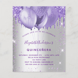 Budget Quinceanera Silberviolett Einladung