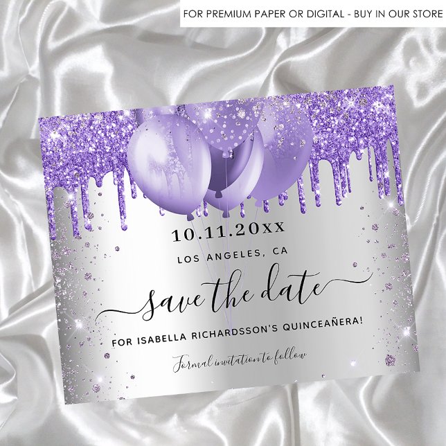 Budget Quinceanera Silberviolett Save the Date (Von Creator hochgeladen)