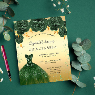 Budget Quinceanera Smaragdgrün Gold Kleid floral