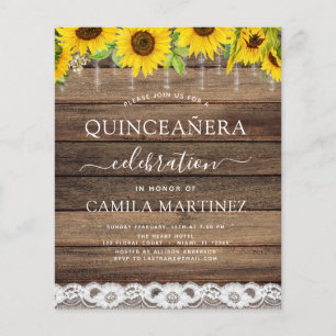 Budget Quinceanera Sonnenblume Rustikale Einladung Flyer
