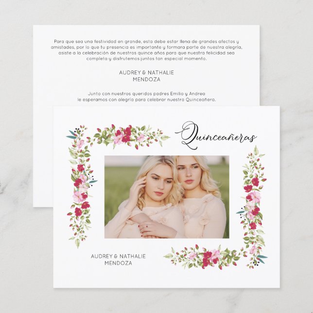 Budget Quinceañeras Spanish Floral Photo  (Vorne/Hinten)