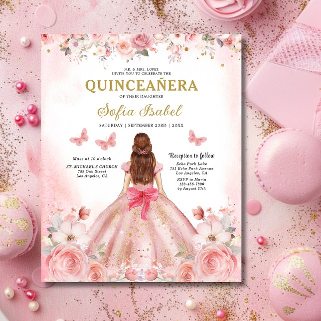 Budget Quinceñera Blush Pink Rose Blues Flyer (Von Creator hochgeladen)
