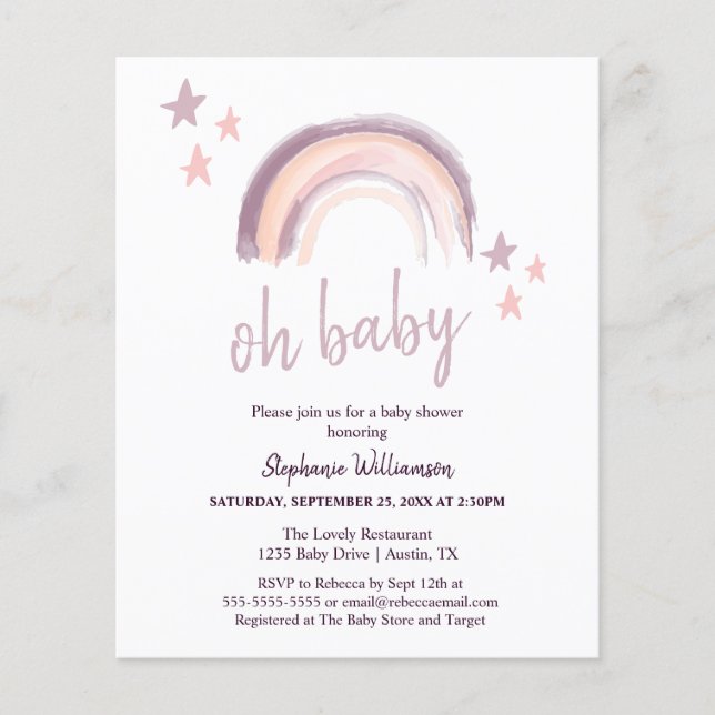 Budget Rainbow Boho oh Baby Pink Baby Dusche (Vorderseite)