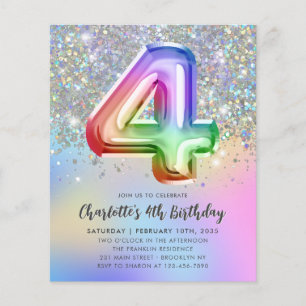 Budget Rainbow Glitzer Foil Ballon 4. Geburtstag