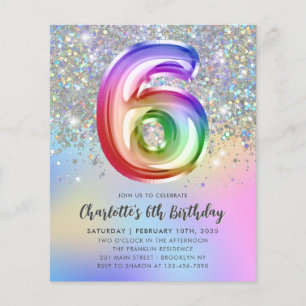 Budget Rainbow Glitzer Foil Ballon 6. Geburtstag