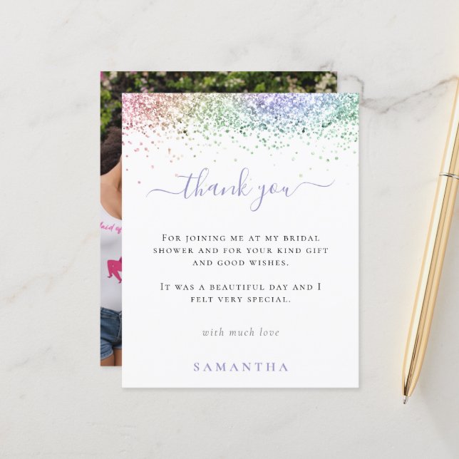 Budget Rainbow Glitzer Foto Brautparty Danke (Vorderseite/Rückseite Beispiel)