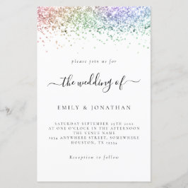 Budget Rainbow Glitzer Wedding White Invite