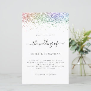 Budget Rainbow Glitzer Wedding White Invite
