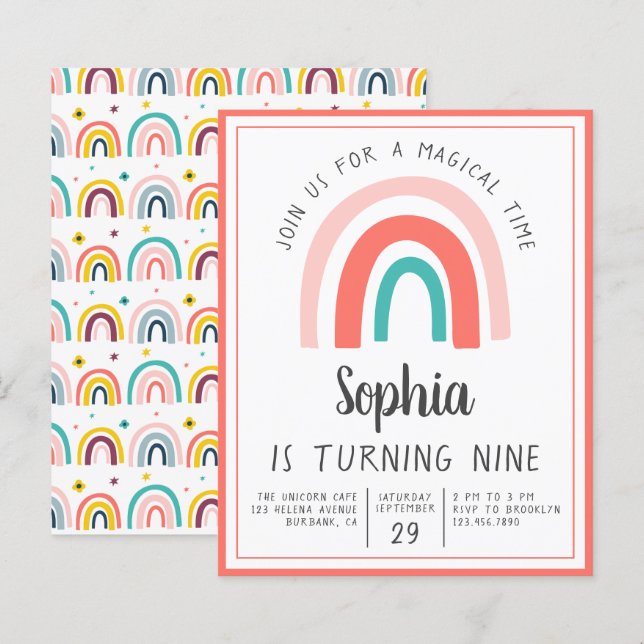 Budget Rainbow Magical Birthday Party Einladung (Vorne/Hinten)