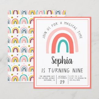 Budget Rainbow Magical Birthday Party Einladung