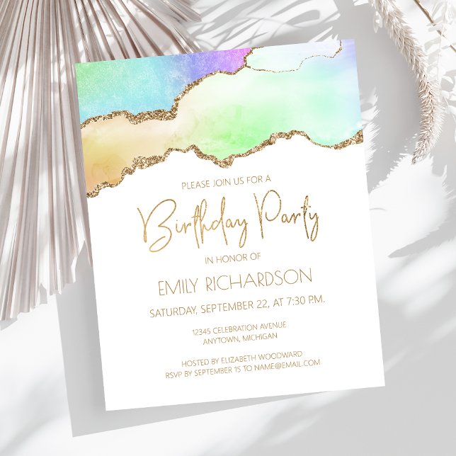 Budget Rainbow Pastel Gold Agate Geode Birthday (Von Creator hochgeladen)