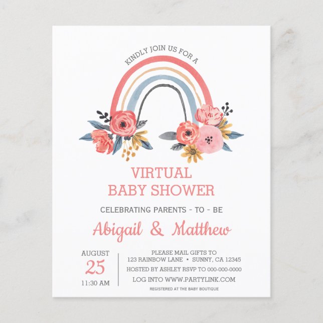 BUDGET Rainbow Virtual Baby Shower Einladung (Vorderseite)