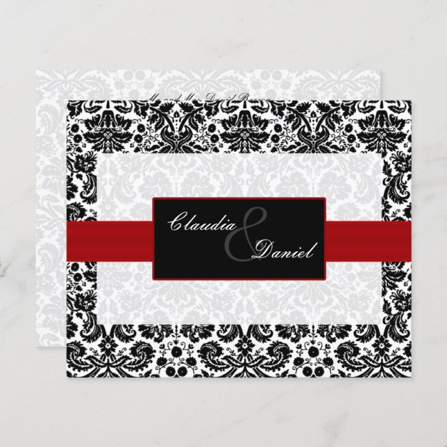 Budget Red Black Damask Einladung (Vorne/Hinten)