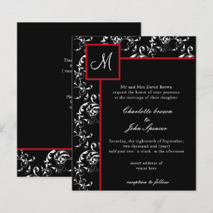 Budget Red Black Damask Hochzeitseinladungen