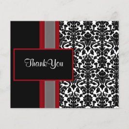 Budget Red Black Damask Wedding Danke Cards