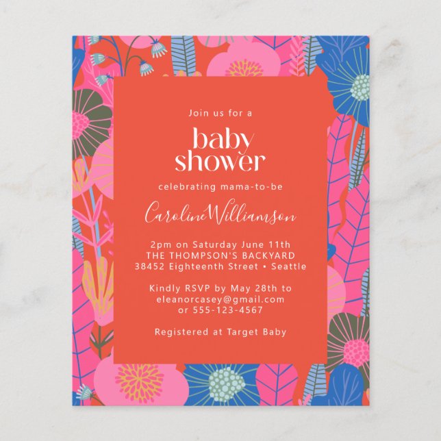 Budget Red Boho Floral Stylish Baby Shower Einladu (Vorderseite)