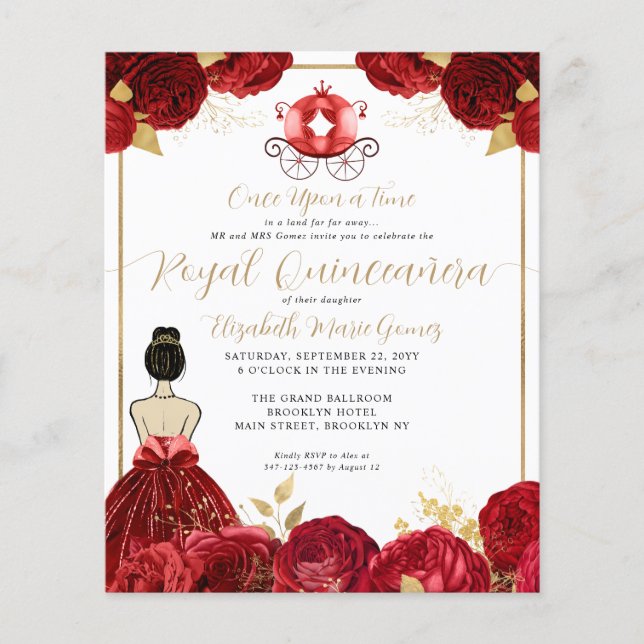 Budget Red Burgundy Cinderella Royal Quinceanera (Vorderseite)