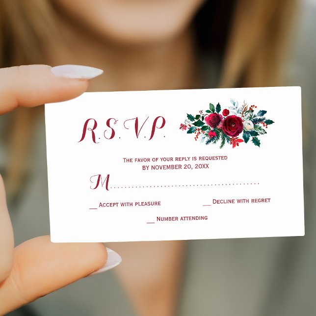Budget Red burgundy Winter Blütenhochzeit RSVP Enc Mitteilungskarte (Available in bigger sizes)