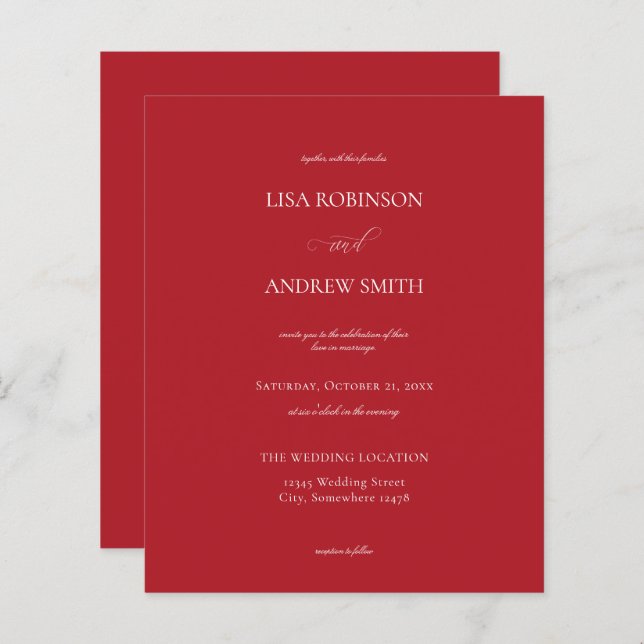 Budget Red Calligrafy Wedding (Vorne/Hinten)