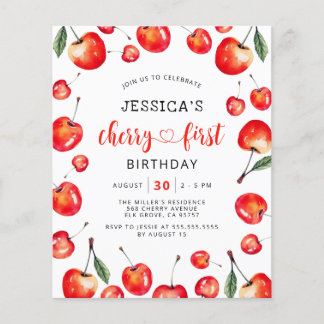 Budget Red Cherry Erster Geburtstag Einladung