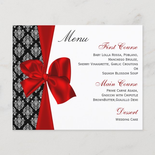 Budget Red Damask Wedding Menu (Vorderseite)
