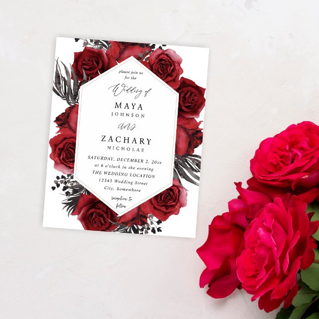 Budget Red Floral & Black Wedding Flyer (Von Creator hochgeladen)