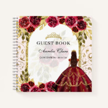 Budget Red Floral Quinceañera Gästebuch