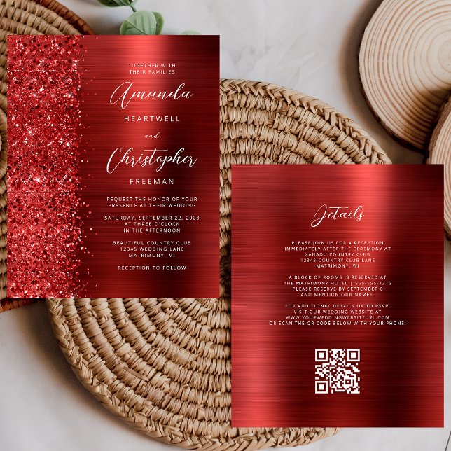 Budget Red Glam QR Code Hochzeit Einladung (Von Creator hochgeladen)