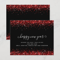 Budget Red Glitzer Black Happy New Year Card
