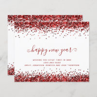 Budget Red Glitzer Borders Happy New Year Card