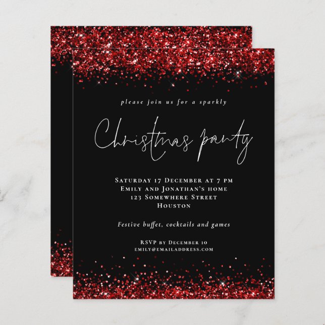 Budget Red Glitzer Script Party Black (Vorne/Hinten)