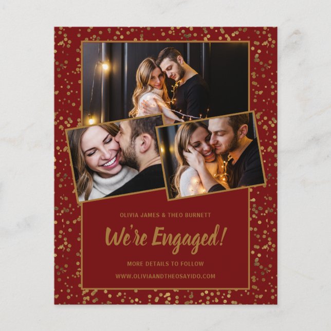 Budget Red Gold 3Foto Verlobung Ankündigung (Vorderseite)