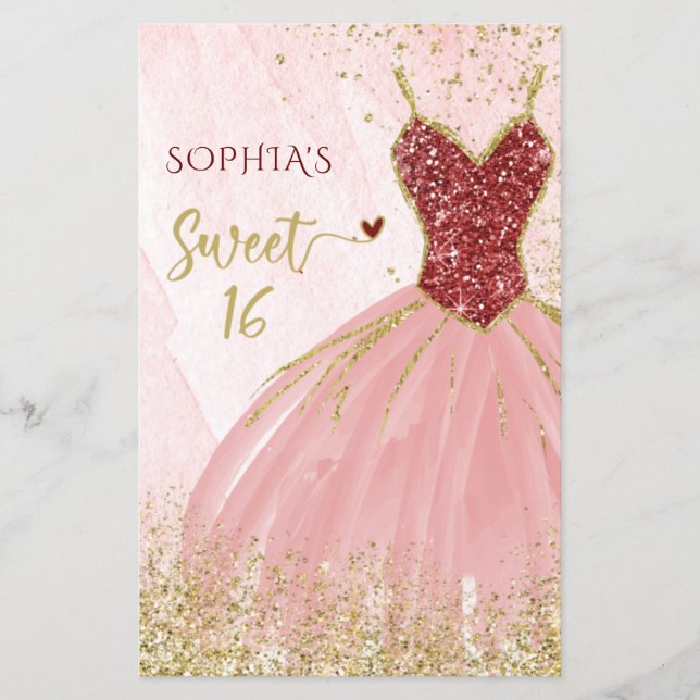 Budget Red Gold Dress Sweet 16 Einladung (Vorderseite)