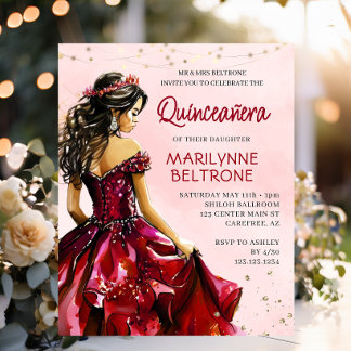 Budget Red Gold Princess Quinceañera