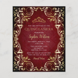 Budget Red Gold Tiara Quinceañera Foto Einladung