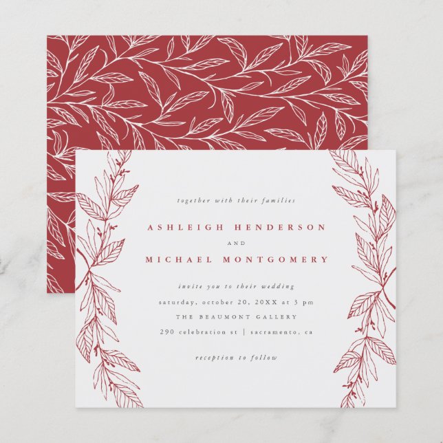 Budget Red Hand gezeichnet Botanical Wreath Weddin (Vorne/Hinten)