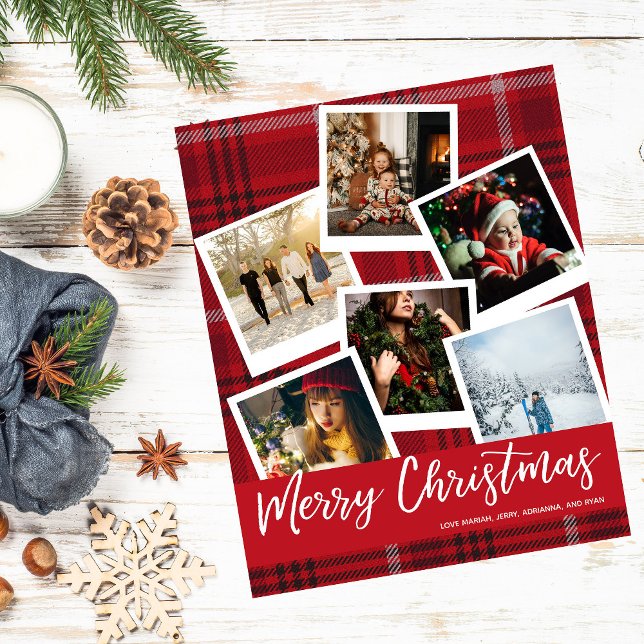 Budget Red Kariert Instant Multi Foto Weihnachten Flyer (Von Creator hochgeladen)