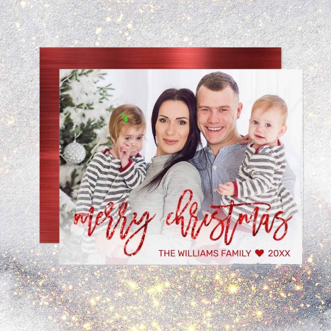 Budget Red Merry Weihnachts Glitzer Script Foto (Von Creator hochgeladen)