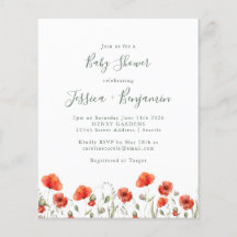 Budget Red Poppy Garden Floral Baby Dusche