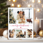 Budget Red Script 4 Foto Collage Weihnachtskarte<br><div class="desc">Budget Elegant Modernes Red Heart Script 4 Foto Collage Frohe Weihnachts Script Holiday Thin Card. Notiz: dünner als Postkarte! Dieses festliche Minimum vier (4) Foto Urlaubskarte Vorlage verfügt über eine hübsche Foto Collage, ein kleines doodle Herz und sagt Frohe Weihnachten! Der Grußtext "Frohe Weihnachten" ist in einem handgeschriebenen Typografie-Swash-Schwanz Schriftart...</div>