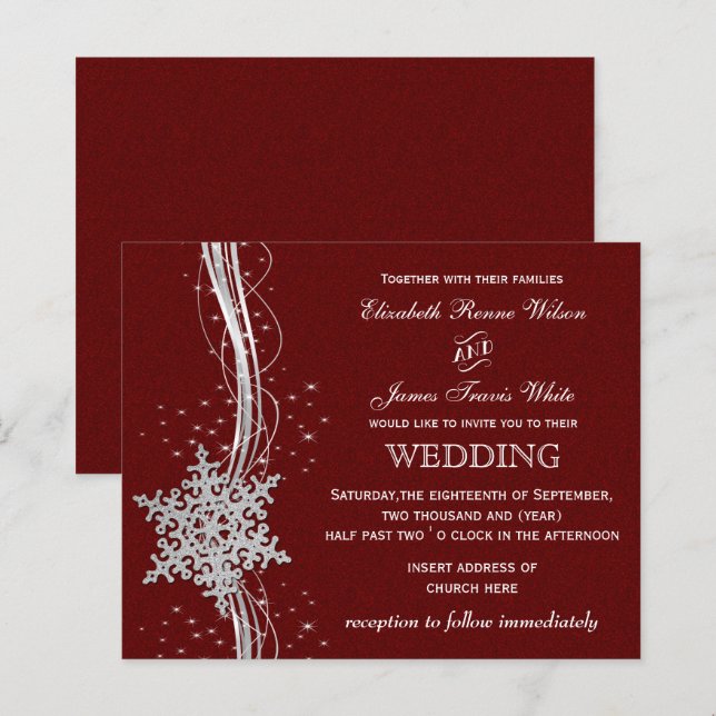 Budget Red Silver Snowflake Hochzeit Einladung (Vorne/Hinten)