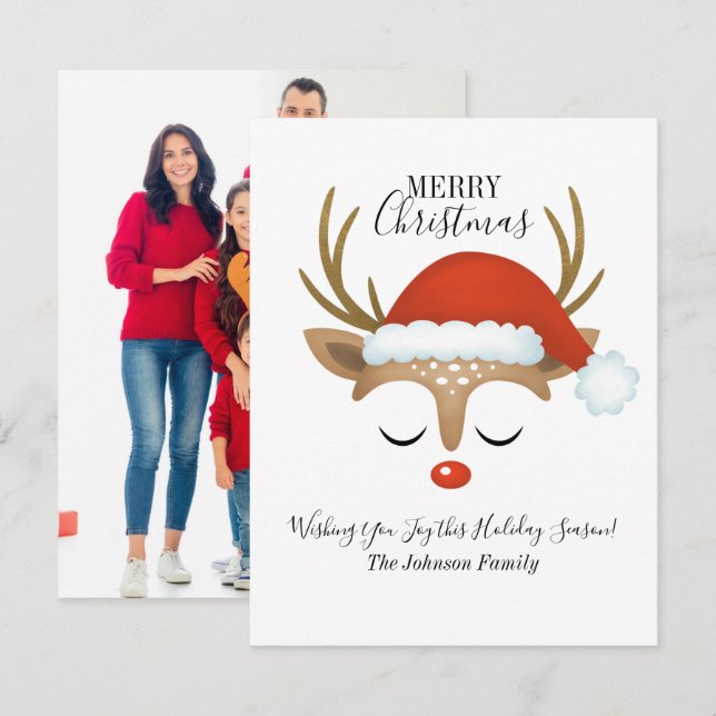 Budget Reindeer Holiday Foto Weihnachten Mitteilungskarte (Vorne/Hinten)