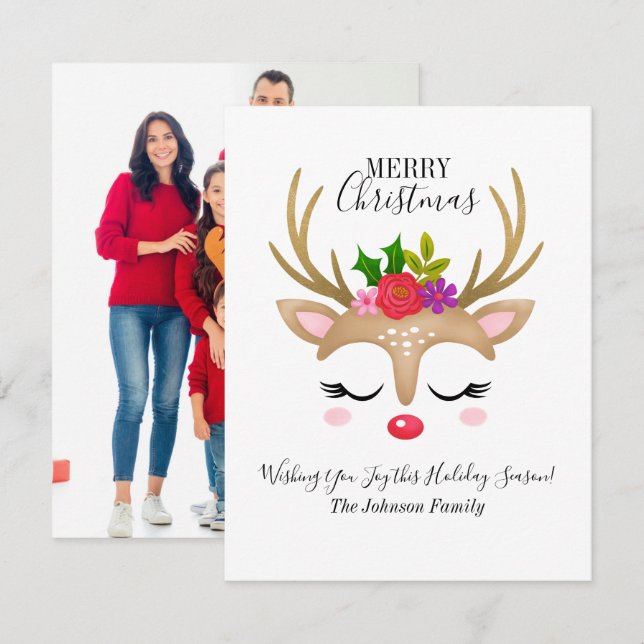Budget Rentier Holiday Foto Weihnachtskarte Mitteilungskarte (Vorne/Hinten)