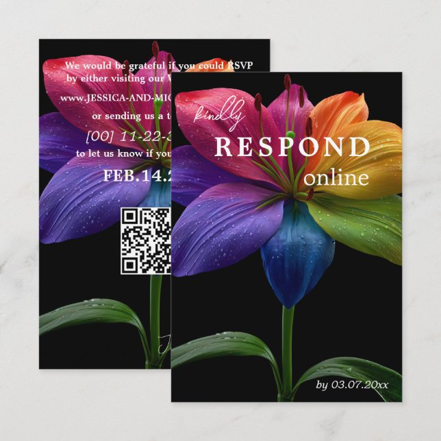 🌈 Budget Respond online RSVP Karte (Vorne/Hinten)