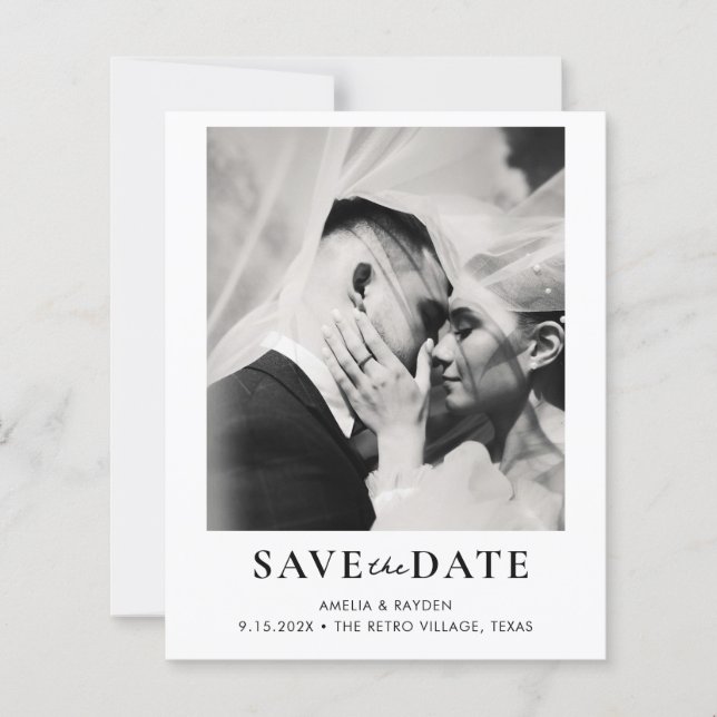 BUDGET Retro Elegant Photo Wedding Save the date (Vorderseite)