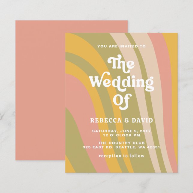 Budget Retro Groovy 70er Pink Green Wedding Einlad (Vorne/Hinten)